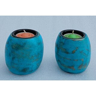                       H3958 Wooden 1 - Cup Tealight Holder Set (Blue, Pack Of 1)                                              