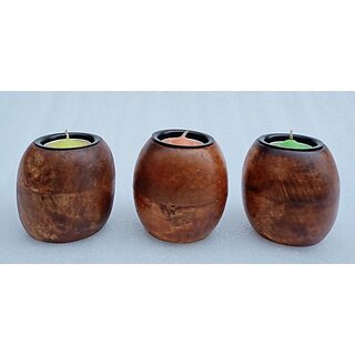                       H3967 Wooden 1 - Cup Tealight Holder Set (Brown, Pack Of 1)                                              