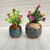 ( B7902 ) Wooden Flower Pot Stand Wooden Vase (6 Inch, Blue, Brown)