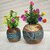 ( B7902 ) Wooden Flower Pot Stand Wooden Vase (6 Inch, Blue, Brown)