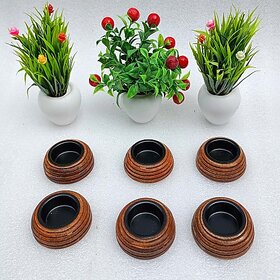 R3273 Wooden 1 - Cup Candle Holder Set (Brown, Pack Of 1)