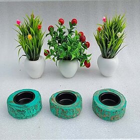 Ch3281 Wooden 1 - Cup Tealight Holder (Green, Beige, Pack Of 1)