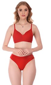 Jomferry Bra and Panty Set Self Design Red Lingerie Set