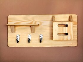 Onlinecrafts Wood Key Holder (3 Hooks, Yellow)