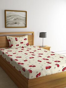 Ambra Linens 140 TC Cotton Single Cartoon Flat Bedsheet (Pack of 1, Vanilla)