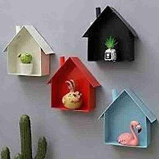                       Wooden Wall Shelf (Number Of Shelves - 4, Multicolor)                                              