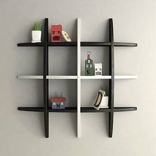                       T Rack Wooden Wall Shelf (Number Of Shelves - 12, White, Black)                                              