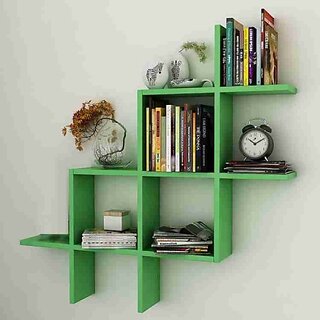                       Wooden Wall Shelf (Number Of Shelves - 8, Green)                                              