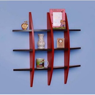                       Wooden Wall Shelf (Number Of Shelves - 12, Red, Brown)                                              