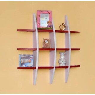                       Wooden Wall Shelf (Number Of Shelves - 12, White, Red)                                              