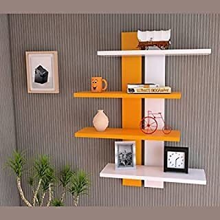                       Wooden Wall Shelf (Number Of Shelves - 4, Orange, White)                                              