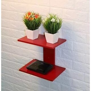                       Wooden Shelf Self Wooden Wall Shelf (Number Of Shelves - 2, Red)                                              