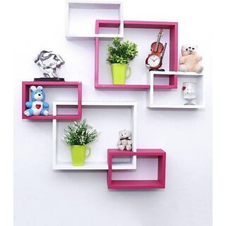                       Wooden Wall Shelf (Number Of Shelves - 6, Pink, White)                                              