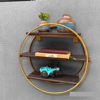                       Wooden, Iron Wall Shelf (Number Of Shelves - 3)                                              