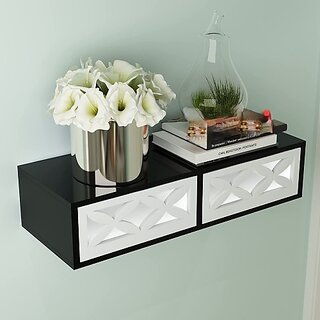                       Wooden Wall Shelf (Number Of Shelves - 2, Black, White)                                              
