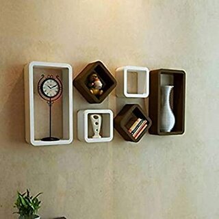                       Wooden Wall Shelf Wooden Wall Shelf (Number Of Shelves - 6, White, Black)                                              