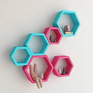                       Wooden Wall Shelf (Number Of Shelves - 6, Pink, Blue)                                              