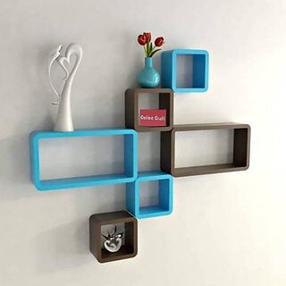                       Wooden Wall Shelf Wooden Wall Shelf (Number Of Shelves - 6, Black, Blue)                                              