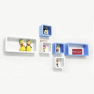                      Wooden Wall Shelf Wooden Wall Shelf (Number Of Shelves - 6, White, Blue)                                              