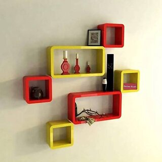                       Wooden Wall Shelf Wooden Wall Shelf (Number Of Shelves - 6, Yellow, Red)                                              