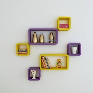                       Wooden Wall Shelf Wooden Wall Shelf (Number Of Shelves - 6, Purple, Yellow)                                              