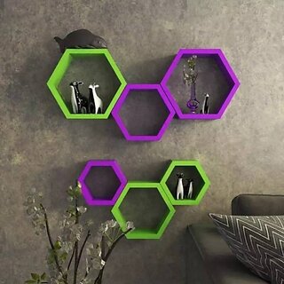                       Wooden Wall Shelf (Number Of Shelves - 6, Purple, Green)                                              