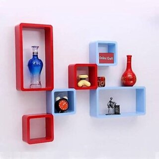                       Wooden Wall Shelf Wooden Wall Shelf (Number Of Shelves - 6, Red, Blue)                                              