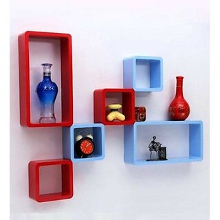                      Wooden Wall Shelf Wooden Wall Shelf (Number Of Shelves - 6, Red, Purple)                                              