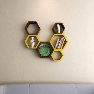 (Sh11) Wooden Wall Shelf Wooden Wall Shelf (Number Of Shelves - 6, Yellow, Brown) (Sh11) Wooden Wall Shelf Wooden Wall Shelf (Number Of Shelves - 6, Yellow, Brown)