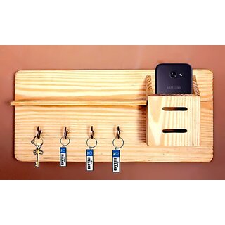                       Onlinecrafts Key Holder Wood Key Holder (4 Hooks, Yellow)                                              