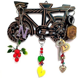                       Onlinecrafts Decorative Wooden Wall Key Holder Bike Wala Wood Key Holder (5 Hooks, Brown)                                              