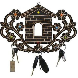                       Onlinecrafts Decorative Wooden Wall Key Holder Wood Key Holder (5 Hooks, Brown)                                              