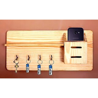                       Onlinecrafts Wooden Key Holder Wood Key Holder (4 Hooks, Clear)                                              