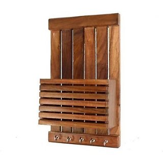                       Onlinecrafts Decorative Wooden Wall Key Holder Wood Key Holder (5 Hooks)                                              