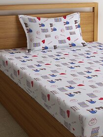 Ambra Linens 140 TC Cotton Single Cartoon Flat Bedsheet (Pack of 1, Red)