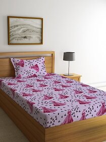 Ambra Linens 140 TC Cotton Single Cartoon Flat Bedsheet (Pack of 1, Princess Pink)