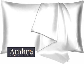 Ambra Linens Plain Pillows Cover (Pack of 2, 40 cm*70 cm, White)']