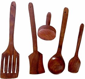 Craftonline Wooden Kitchen Cooking Spoonset Wooden Serving Spoon Set (Pack Of 5)