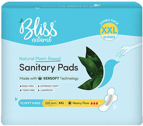 BLISSNATURAL Organic Sanitary Pads For Women  Jumbo Pack  Size - XXL  Pack Of 30 Pads