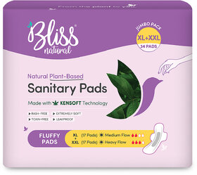 Bliss Natural Organic Sanitary Pads For Women  Jumbo Mix pack  Size - XL,XXL  Pack Of 32 Pads