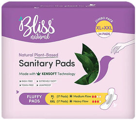 Bliss Natural Organic Sanitary Pads For Women  Jumbo Mix pack  Size - XL,XXL  Pack Of 32 Pads