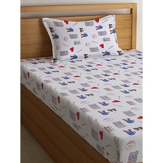 Ambra Linens 140 TC Cotton Single Cartoon Flat Bedsheet (Pack of 1, Red)