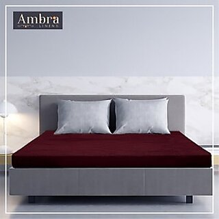 Ambra Linens Elastic Strap Single Size Waterproof Mattress Cover (Maroon)