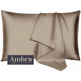 Ambra Linens Plain Pillows Cover (Pack of 2, 40 cm*70 cm, Beige)']
