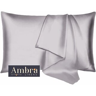 Ambra Linens Plain Pillows Cover (Pack of 2, 40 cm*70 cm, Silver)']