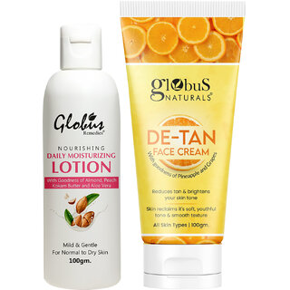                       Globus Naturals Glow & Go Body Care Combo Daily Moisturizing Lotion & Detan Cream                                              