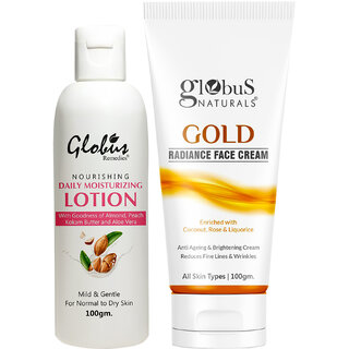                       Globus Naturals Creamy Dream Body Care Combo Daily Moisturizing Body Lotion & Gold Face Cream                                              