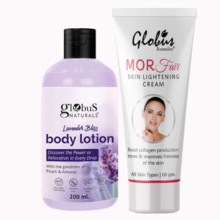                      Globus Naturals Radiant Skin Care Combo Lavender Bliss Body Lotion  Morfair Cream                                              