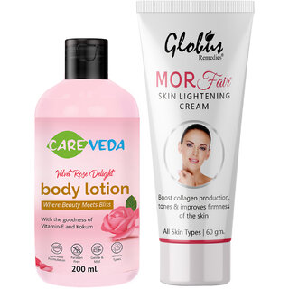                       Globus Naturals Velvet Glow Skin Care Combo Velvet Rose Body Lotion  Morfair Cream                                              