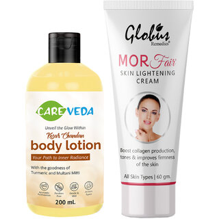                       Globus Naturals Glowing Skin Care Combo Kesar Chandan Body Lotion & Morfair Cream                                              